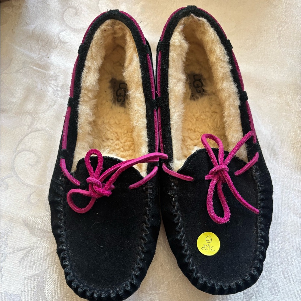 UGG Black and Pink Moccasins with Suede Finish